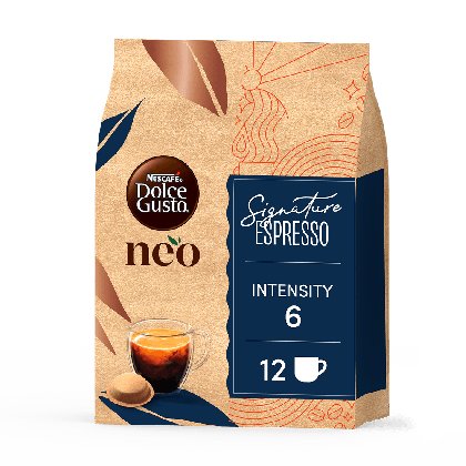 vista frontal de NEO Signature Espresso con una c&aacute;psula