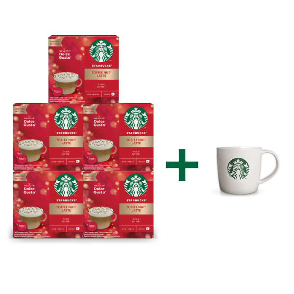 COMBO STARBUCKS® TOFFEE NUT LATTE: 5 CAJAS + 1 TAZA STARBUCKS