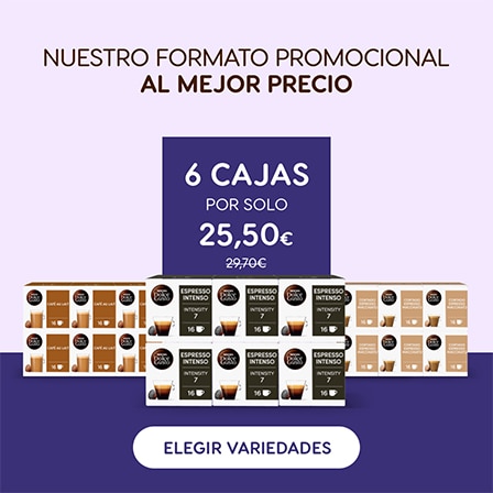 Formato promocional de 6 cajas de cápsulas NESCAFÉ Dolce Gusto con 4,20 € de descuento y envío gratis.
