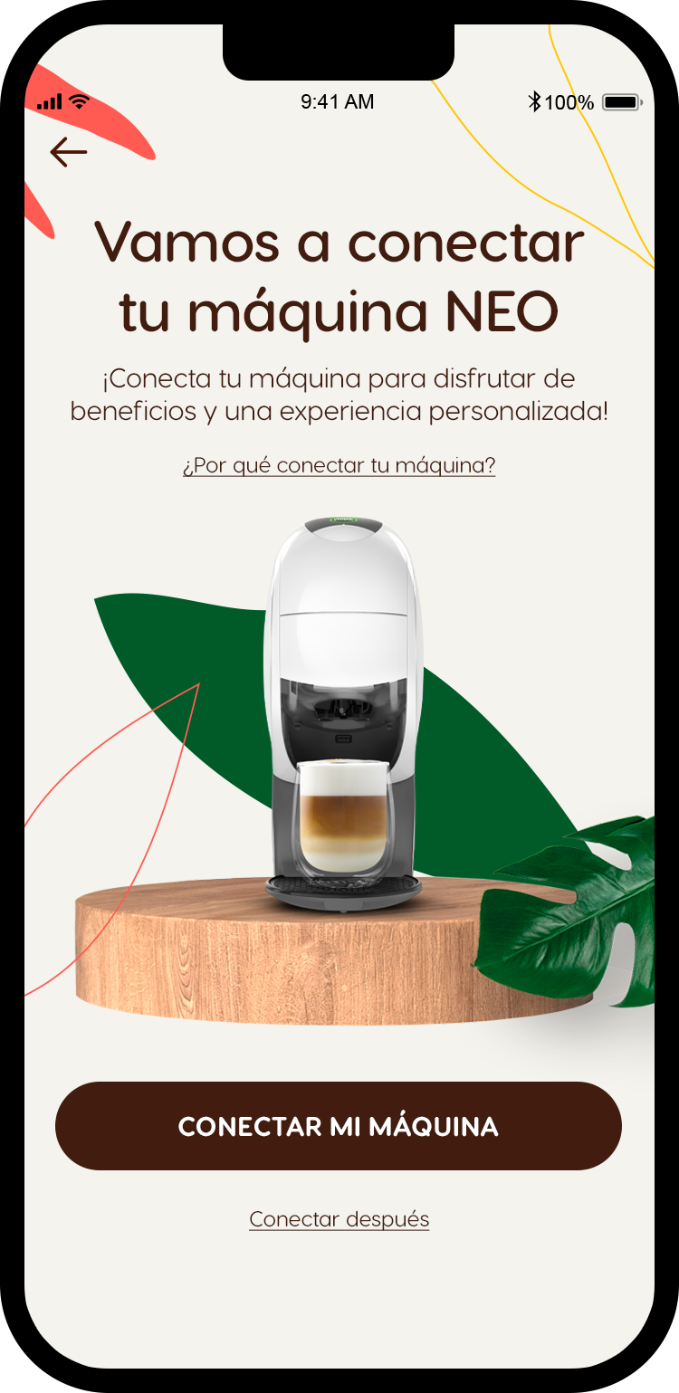 Pantalla de conexi&oacute;n Bluetooth para la configuraci&oacute;n de la cafetera de caf&eacute; Dolce Gusto