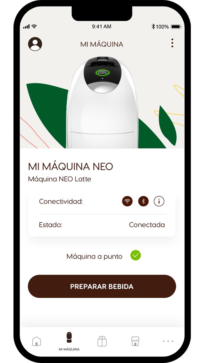 Pantalla de progreso de conexi&oacute;n Bluetooth para la configuraci&oacute;n de la cafetera Dolce Gusto.