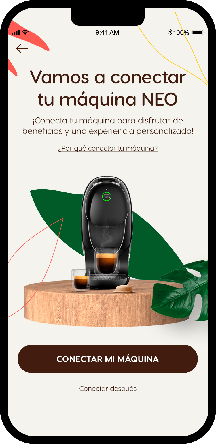 Pantalla de conexión Bluetooth para la configuración de la cafetera de café Dolce Gusto