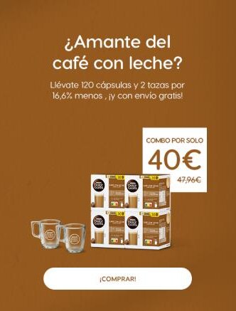 Disfruta tu momento cafetero con esta oferta, ¡llévate 120 cápsulas y 2 tazas y ahorra un 16,6%!