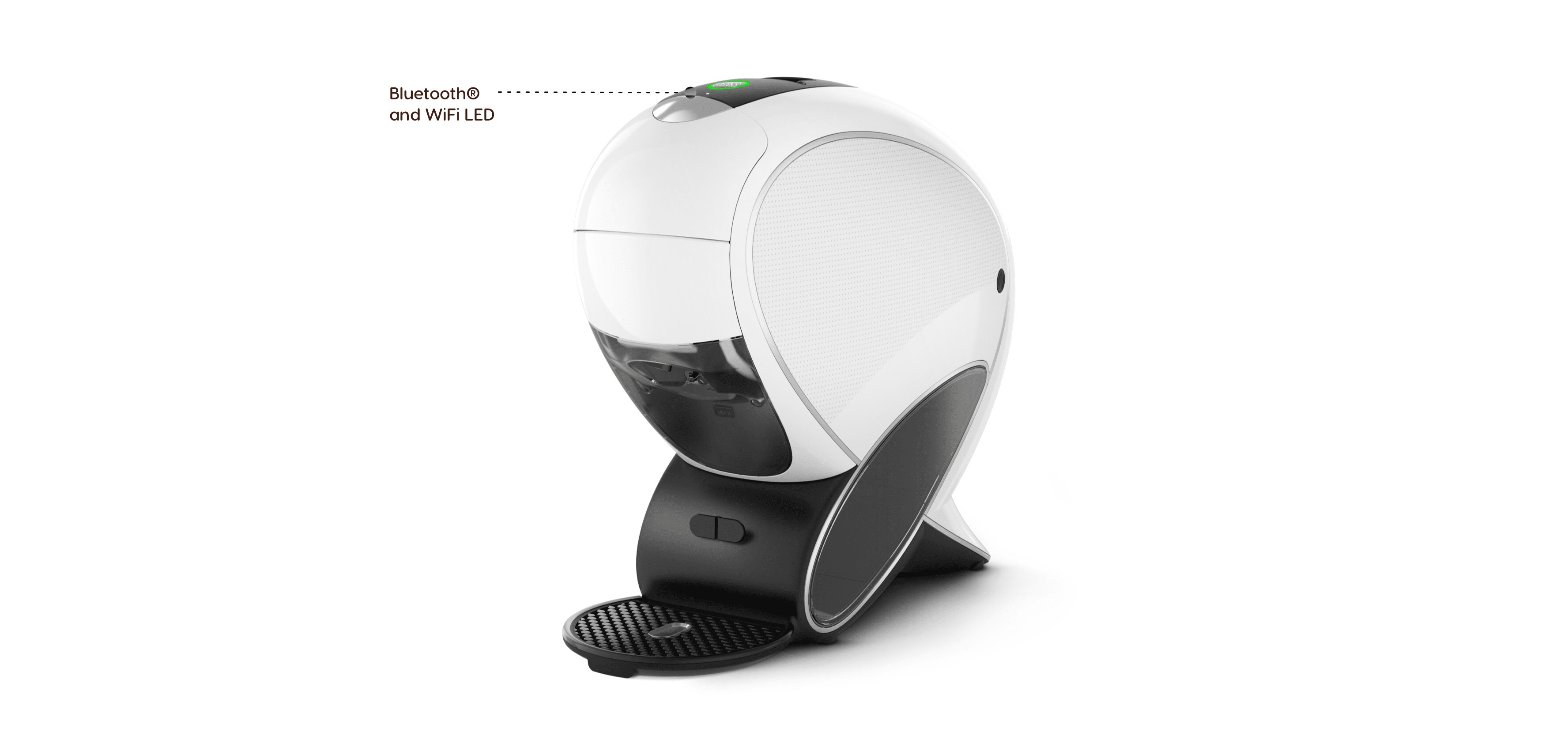 LED Wi‑Fi y Bluetooth en la parte superior.