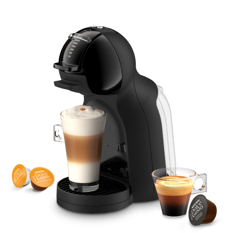 Cafetera Mini Me 2 con un latte, un espresso y tres c&aacute;psulas