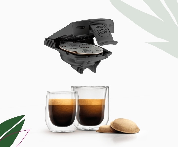 NEO Start Adapter with two cups of NEO coffee and two paper-based pods