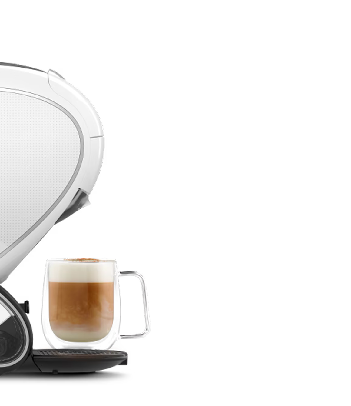 Comparativa entre una cafetera NEO Latte blanca y una cafetera NEO Caffè negra. El dedo de un alienígena duda entre las dos.