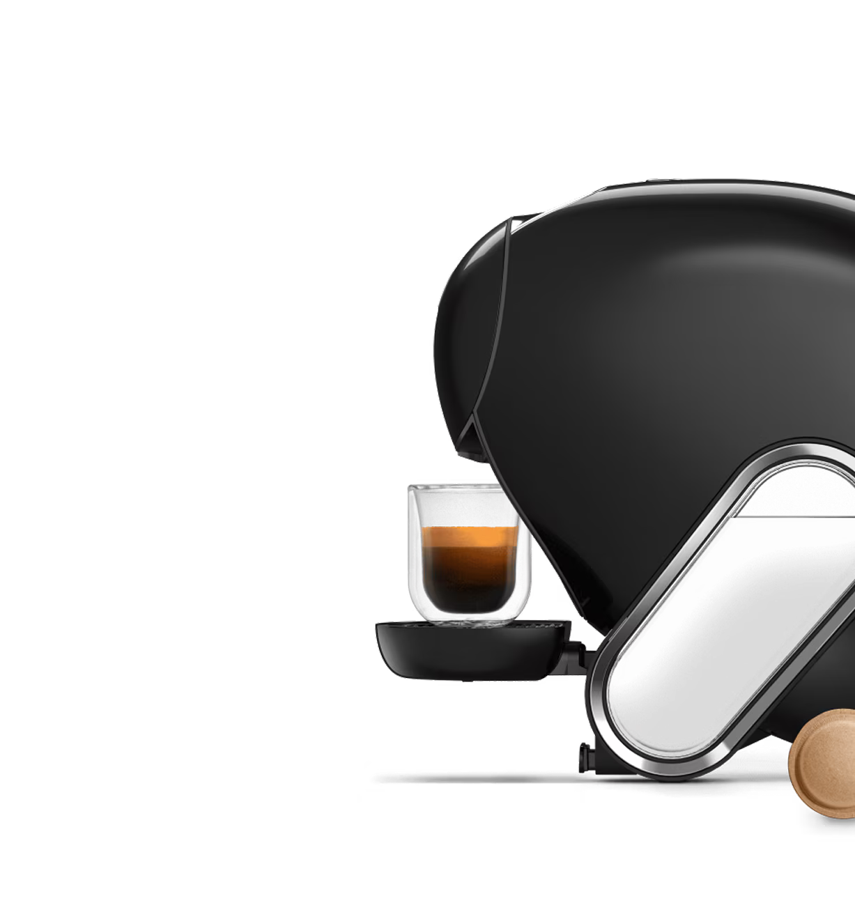 Comparativa entre una cafetera NEO Latte blanca y una cafetera NEO Caffè negra. El dedo de un alienígena duda entre las dos.
