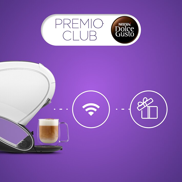 Cafetera NEO Latte blanca, icono de Wi-Fi e icono de regalo