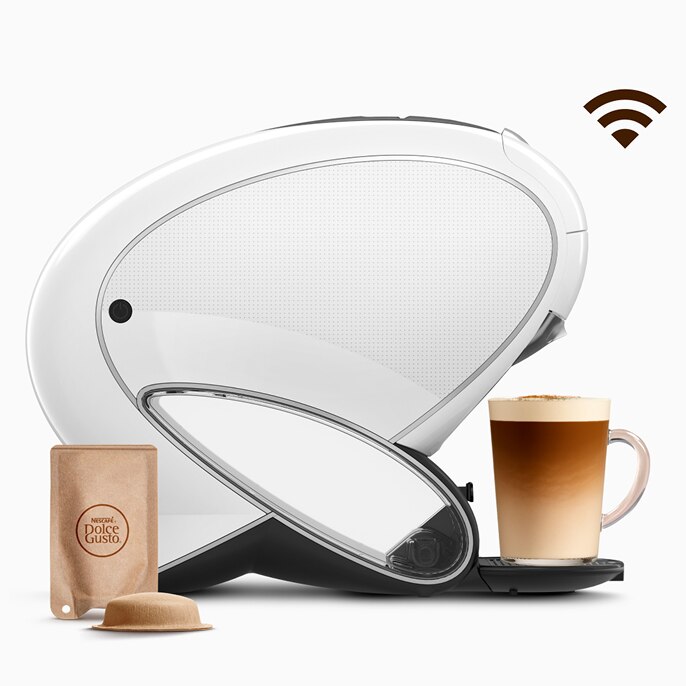 Cafetera inteligente NEO Latte blanca con icono de Wi-Fi