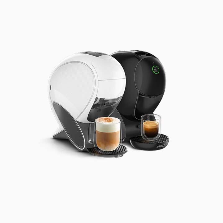 Una cafetera NEO Latte blanca y otra negra